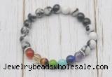 CGB6240 8mm black & white jasper 7 chakra beaded mala stretchy bracelets