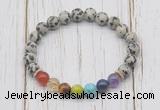 CGB6242 8mm dalmatian jasper 7 chakra beaded mala stretchy bracelets