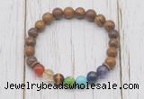 CGB6247 8mm elephant skin jasper 7 chakra beaded mala stretchy bracelets