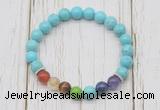 CGB6274 8mm blue howlite 7 chakra beaded mala stretchy bracelets