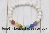 CGB6275 8mm white howlite 7 chakra beaded mala stretchy bracelets