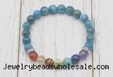 CGB6281 8mm apatite 7 chakra beaded mala stretchy bracelets