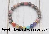 CGB6288 8mm rhodonite 7 chakra beaded mala stretchy bracelets