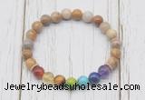 CGB6290 8mm fossil coral 7 chakra beaded mala stretchy bracelets