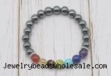 CGB6292 8mm hematite 7 chakra beaded mala stretchy bracelets