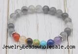 CGB6303 8mm cloudy quartz 7 chakra beaded mala stretchy bracelets