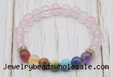 CGB6307 8mm rose quartz 7 chakra beaded mala stretchy bracelets