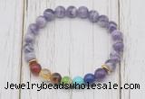 CGB6311 8mm dogtooth amethyst 7 chakra beaded mala stretchy bracelets