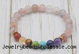 CGB6312 8mm pink quartz 7 chakra beaded mala stretchy bracelets