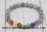 CGB6323 8mm labradorite 7 chakra beaded mala stretchy bracelets