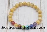 CGB6329 8mm golden tiger eye 7 chakra beaded mala stretchy bracelets