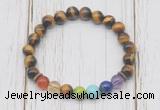 CGB6330 8mm yellow tiger eye 7 chakra beaded mala stretchy bracelets