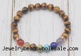 CGB6331 8mm yellow tiger eye 7 chakra beaded mala stretchy bracelets