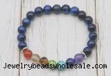 CGB6337 8mm blue tiger eye 7 chakra beaded mala stretchy bracelets