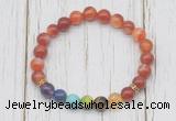 CGB6352 8mm red banded agate 7 chakra beaded mala stretchy bracelets