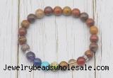 CGB6358 8mm red moss agate 7 chakra beaded mala stretchy bracelets