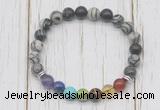 CGB6364 8mm black water jasper 7 chakra beaded mala stretchy bracelets