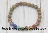 CGB6367 8mm unakite 7 chakra beaded mala stretchy bracelets