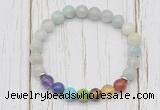 CGB6376 8mm aquamarine 7 chakra beaded mala stretchy bracelets