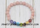 CGB6378 8mm Chinese pink opal 7 chakra beaded mala stretchy bracelets