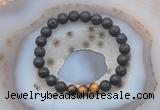 CGB6400 8mm round black lava & yellow tiger eye beaded bracelets