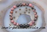 CGB6411 8mm round rhodonite & black lava beaded bracelets