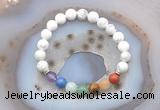 CGB6427 8mm round white howlite 7 chakra beads bracelet wholesale