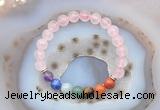 CGB6428 8mm round rose quartz 7 chakra beads bracelet wholesale