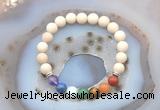 CGB6431 8mm round matte white fossil jasper 7 chakra beads bracelet