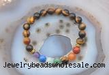 CGB6434 8mm round yellow tiger eye 7 chakra beads bracelet wholesale