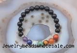 CGB6436 8mm round black obsidian 7 chakra beads bracelet wholesale