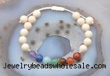 CGB6446 8mm round matte white fossil jasper 7 chakra beads adjustable bracelets