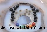 CGB6451 8mm round black obsidian 7 chakra beads adjustable bracelets