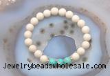 CGB6467 8mm round matte white fossil jasper & sea sediment jasper beaded bracelets