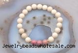 CGB6468 8mm round matte white fossil jasper & pink wooden jasper beaded bracelets