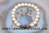 CGB6474 8mm round matte white fossil jasper & mixed tiger eye beaded bracelets