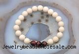 CGB6480 8mm round matte white fossil jasper & red tiger eye beaded bracelets