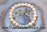 CGB6481 8mm round matte white fossil jasper & aquamarine beaded bracelets