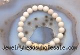 CGB6485 8mm round matte white fossil jasper & honey jade beaded bracelets