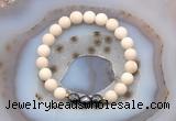 CGB6489 8mm round matte white fossil jasper & faceted hematite beaded bracelets