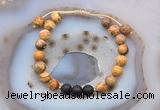 CGB6584 8mm round picture jasper & black lava adjustable bracelets