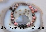 CGB6589 8mm round rhodonite & black lava adjustable bracelets