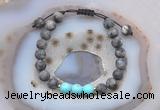 CGB6593 8mm round matte black labradorite & blue howlite adjustable bracelets