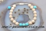 CGB6603 8mm round white fossil jasper & blue howlite adjustable bracelets