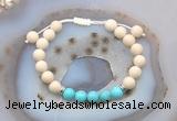 CGB6604 8mm round white fossil jasper & blue howlite adjustable bracelets