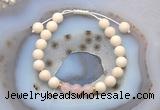 CGB6607 8mm round white fossil jasper & Madagascar rose quartz adjustable bracelets