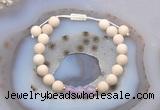 CGB6610 8mm round white fossil jasper & lavender amethyst adjustable bracelets