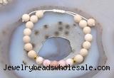 CGB6616 8mm round white fossil jasper & pink opal adjustable bracelets