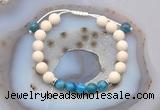 CGB6618 8mm round white fossil jasper & apatite adjustable bracelets