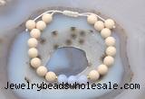 CGB6619 8mm round white fossil jasper & blue lace agate adjustable bracelets